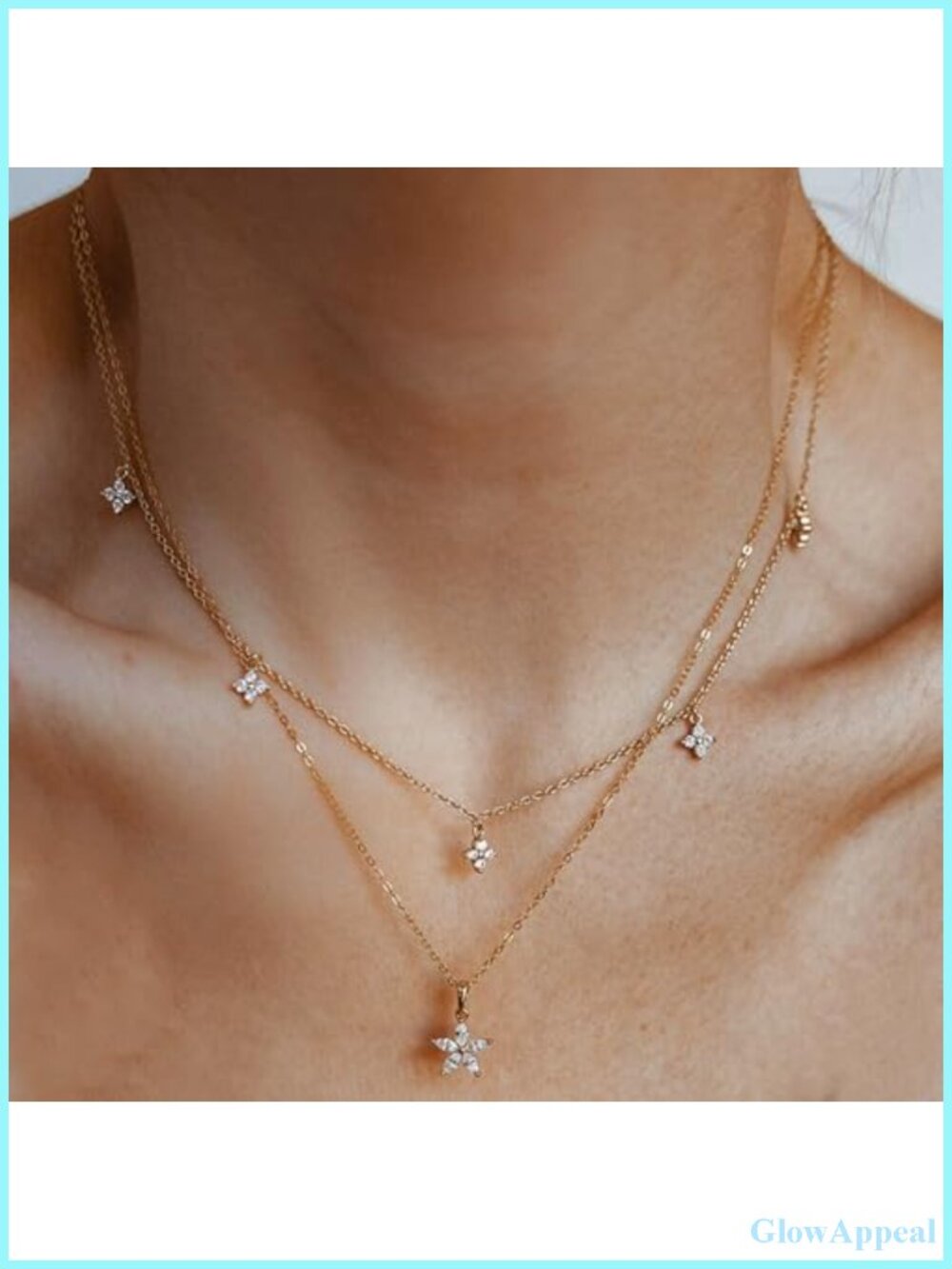 14K Gold Plated Layered Necklace Set Stackable Star Pendant Choker